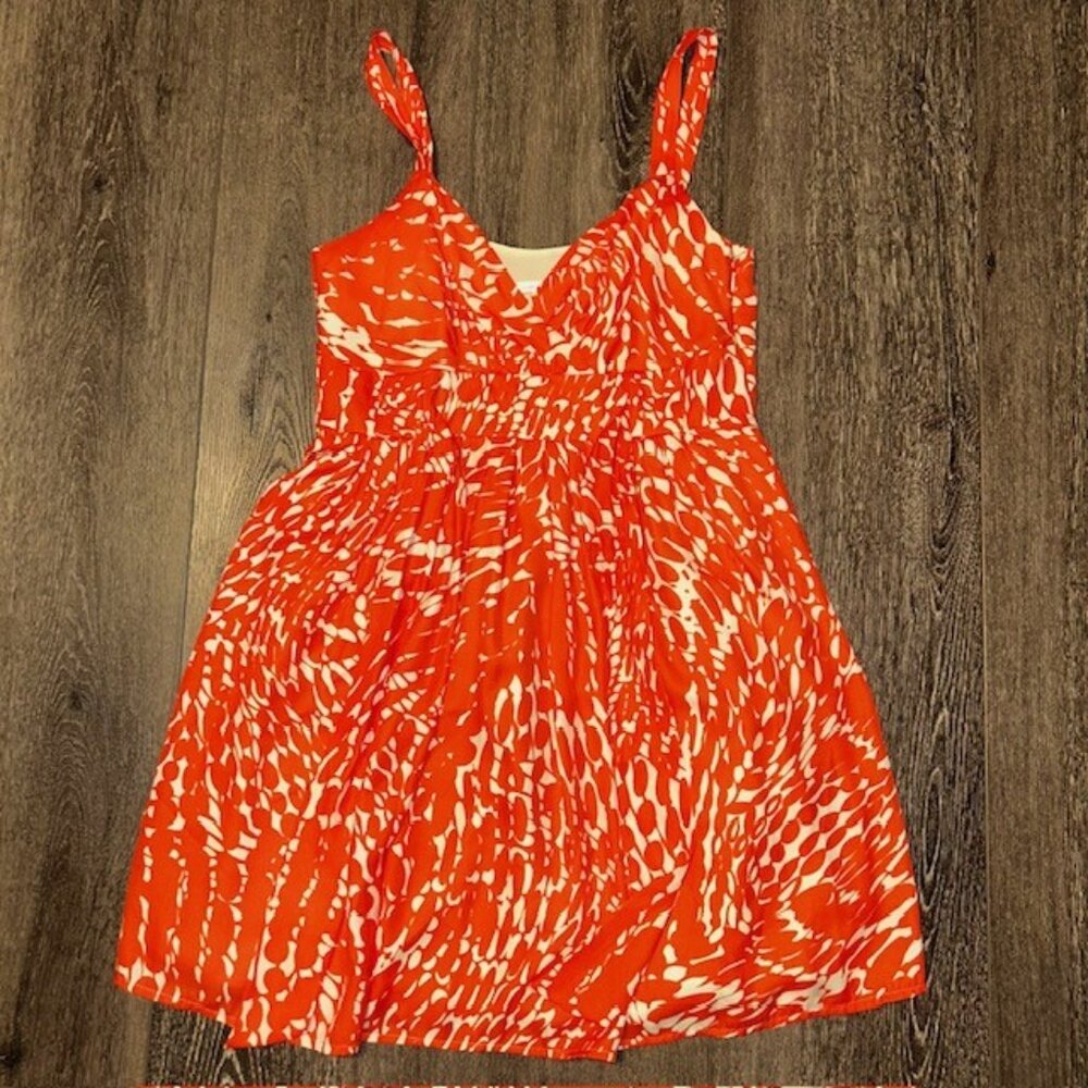 Womens Orange White Coral Dress Fit Flare by Lauren Conrad 12 Rayon Size 12